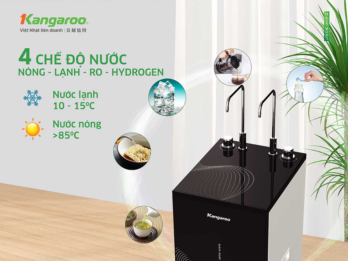 Máy lọc nước nóng lạnh Kangaroo Hydrogen KG10A68 có 4 chế độ nước nóng – lạnh- RO – hydrogen
